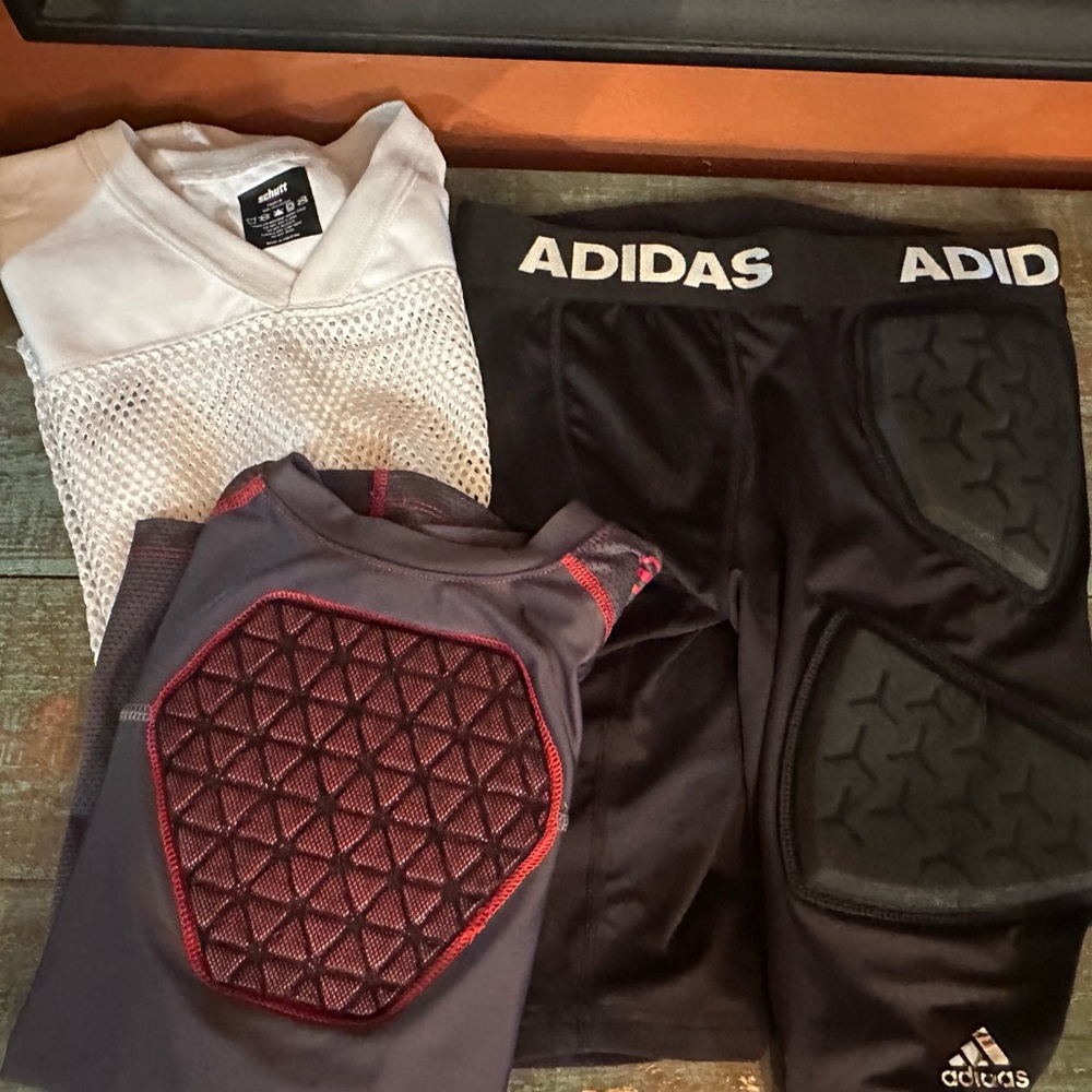 Adidas Black Padded Compression Shorts Russell padded shirt Nike football jersey